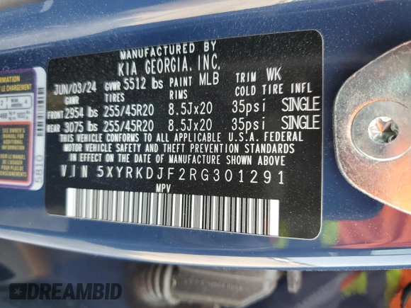 2024 Kia Sorento X-Line SX Prestige z VIN 5XYRKDJF2RG301291, wystawiony jako Copart lot #58552365 z przebiegiem 9 199 mil mil oraz Szkoda całkowita • Salvage title. Historia ofert i sprzedaży dostępna na DreamBid. Obrazek 14.