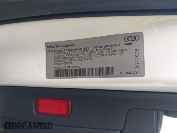 2023 Audi A4 S line Premium Plus with VIN WAUEAAF47PN001966, listed as a IAAI auction lot 42098099 with 47,131 mi miles and . Bid and sale history available at DreamBid. Image 9.