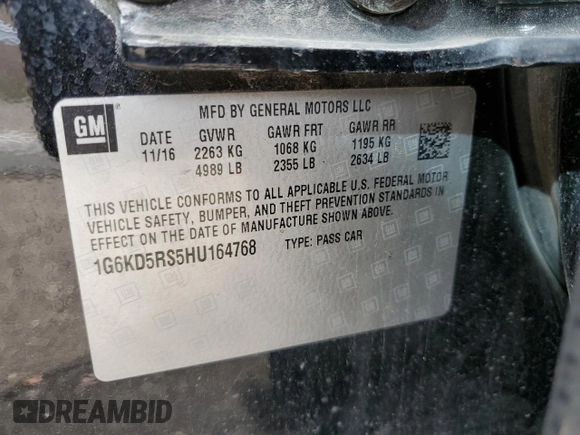 2017 Cadillac CT6 Luxury AWD with VIN 1G6KD5RS5HU164768, listed as a Copart auction lot 53703425 with 51,003 mi miles and Clean title. Bid and sale history available at DreamBid. Image 13.