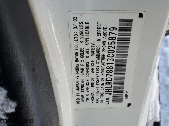 2003 Honda CR-V EX with VIN JHLRD78813C025879, listed as a Copart auction lot 45058965 with 0 mi miles and Salvage Title. Bid and sale history available at carsss.com. Image 13.