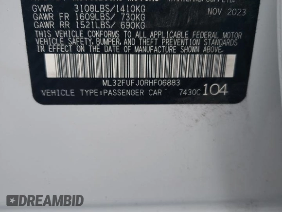 2024 Mitsubishi Mirage G4 ES with VIN ML32FUFJ0RHF06883, listed as a Copart auction lot 65540104 with 15,378 mi miles and Salvage Title. Bid and sale history available at carsss.com. Image 14.