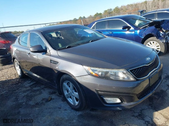 2015 Kia Optima LX with VIN KNAGM4A72F5639611, listed as a IAAI auction lot 41137424 with 158,637 mi miles. Bid and sale history available at carsss.com. Image 1.