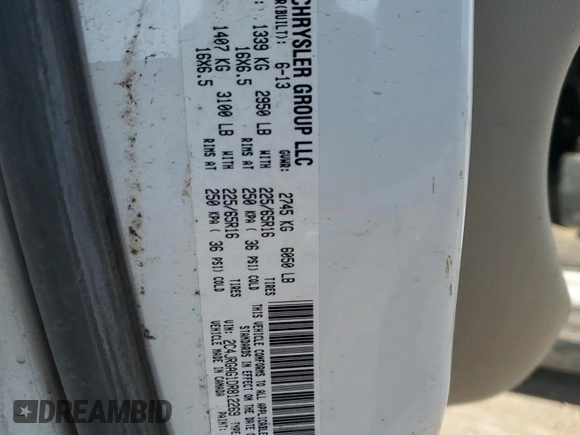 2013 Ram Cargo Van Tradesman with VIN 2C4JRGAG1DR812269, listed as a Copart auction lot 45142364 with 0 mi miles and Clean Title. Bid and sale history available at carsss.com. Image 13.