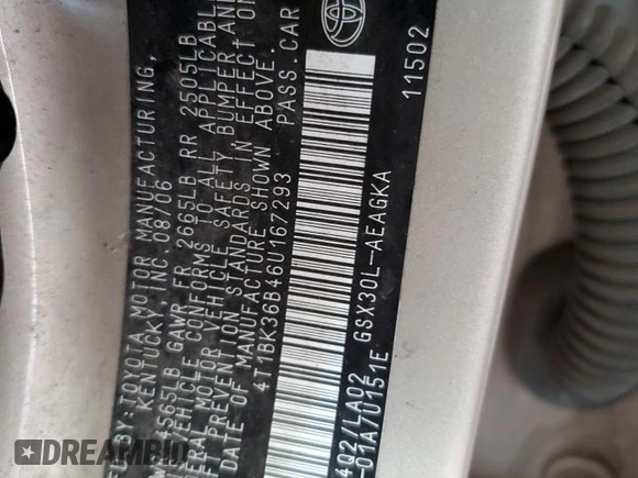2006 Toyota Avalon XL z VIN 4T1BK36B46U167293, wystawiony jako Copart lot #59210395 z przebiegiem 174 699 mil mil oraz Szkoda całkowita • Salvage title. Historia ofert i sprzedaży dostępna na DreamBid. Obrazek 12.
