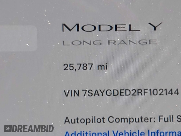 2024 Tesla Model Y с VIN 7SAYGDED2RF102144, выставлен на аукционе IAAI как лот 42278757 с пробегом 25 787 миль миль и . История ставок и продаж доступна на DreamBid. Изображение 16.