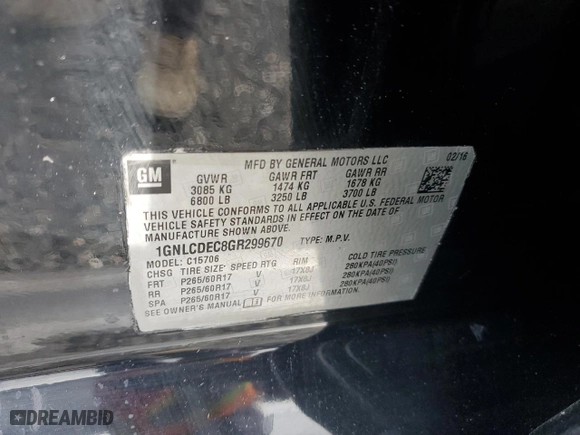 2016 Chevrolet Tahoe Commercial with VIN 1GNLCDEC8GR299670, listed as a Copart auction lot 85613404 with 93,320 mi miles and Salvage Title. Bid and sale history available at carsss.com. Image 13.