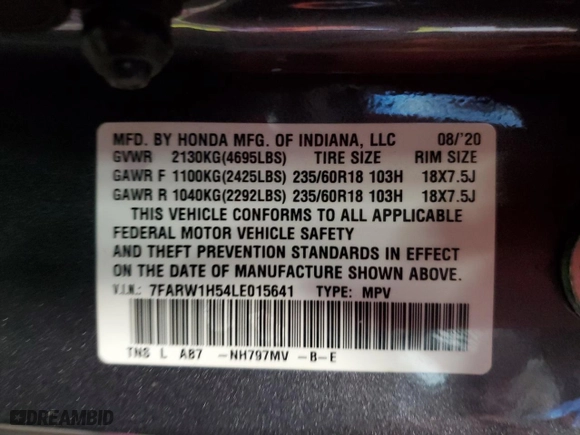 2020 Honda CR-V EX with VIN 7FARW1H54LE015641, listed as a Copart auction lot 77999144 with 88,228 mi miles and Clean Title. Bid and sale history available at carsss.com. Image 13.