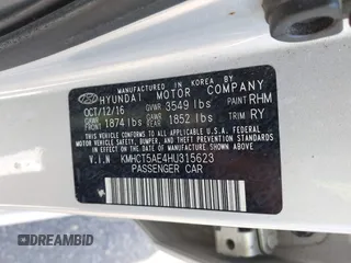 2017 Hyundai Accent SE with VIN KMHCT5AE4HU315623, listed as a IAAI auction lot 41813017 with 111,595 mi miles. Bid and sale history available at carsss.com. Image 9.