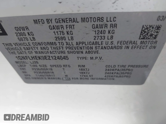 2014 Chevrolet Equinox LTZ with VIN 1GNFLHEK9EZ124045, listed as a IAAI auction lot 41831645 with 70,417 mi miles and . Bid and sale history available at carsss.com. Image 9.