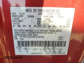 2007 Ford F-150 XL with VIN 1FTPX12V57KC72793, listed as a Copart auction lot 43690065 with 152,665 mi miles and Salvage title. Bid and sale history available at DreamBid. Image 12.