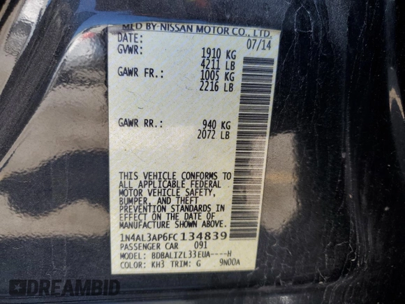 2015 Nissan Altima 2.5 with VIN 1N4AL3AP6FC134839, listed as a Copart auction lot 57122925 with 146,633 mi miles and Salvage title. Bid and sale history available at DreamBid. Image 12.