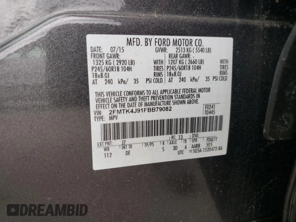 2015 Ford Edge SEL with VIN 2FMTK4J91FBB79082, listed as a Copart auction lot 50121365 with 74,251 mi miles and Salvage Title. Bid and sale history available at carsss.com. Image 13.