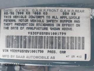 1997 Saab 9000 z VIN YS3CF65M8V1001790, wystawiony jako IAAI lot #41551828 z przebiegiem Nie podano mil oraz . Historia ofert i sprzedaży dostępna na DreamBid. Obrazek 9.