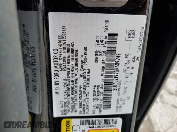 2016 Lincoln MKZ with VIN 3LN6L2J92GR609249, listed as a Copart auction lot 54766105 with 90,983 mi miles and Salvage title. Bid and sale history available at DreamBid. Image 12.