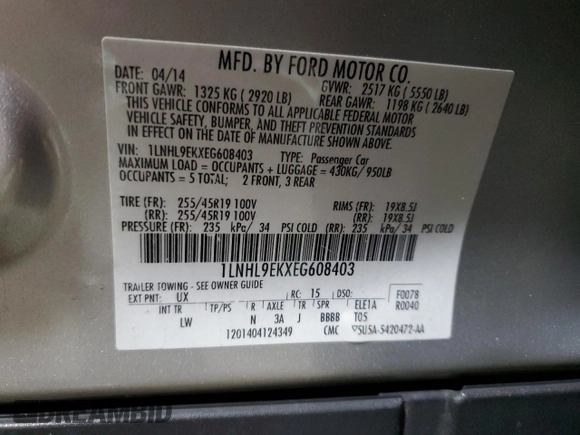 2014 Lincoln MKS with VIN 1LNHL9EKXEG608403, listed as a Copart auction lot 45515075 with 155,508 mi miles and Salvage Title. Bid and sale history available at DreamBid. Image 12.