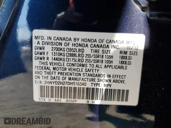 2013 Acura MDX with VIN 2HNYD2H27DH516540, listed as a Copart auction lot 46421315 with 157,498 mi miles and Salvage Title. Bid and sale history available at carsss.com. Image 13.