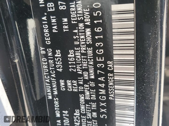 2014 Kia Optima LX with VIN 5XXGM4A73EG316150, listed as a Copart auction lot 55411865 with 239,020 mi miles and Salvage title. Bid and sale history available at DreamBid. Image 12.