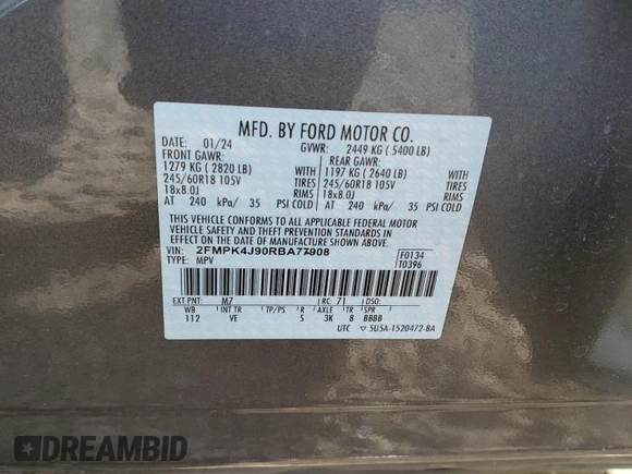 2024 Ford Edge SEL z VIN 2FMPK4J90RBA77908, wystawiony jako Copart lot #57846315 z przebiegiem 18 990 mil mil oraz Nie do naprawy. Historia ofert i sprzedaży dostępna na DreamBid. Obrazek 14.