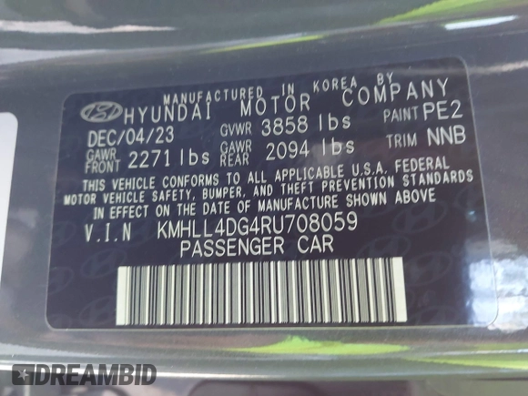 2024 Hyundai Elantra SE with VIN KMHLL4DG4RU708059, listed as a IAAI auction lot 41490571 with 19,466 mi miles and . Bid and sale history available at DreamBid. Image 9.