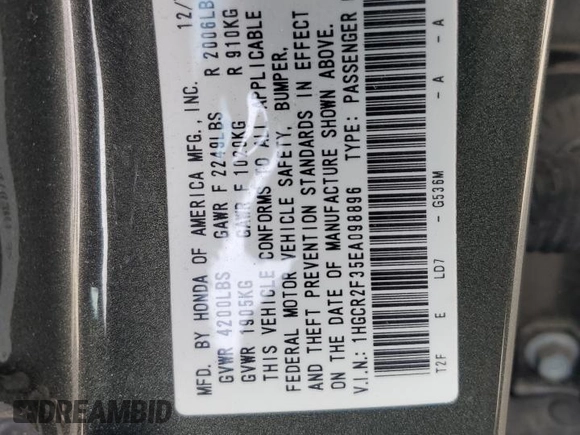 2014 Honda Accord Sedan LX with VIN 1HGCR2F35EA098896, listed as a Copart auction lot 53082635 with 148,008 mi miles and Salvage Title. Bid and sale history available at carsss.com. Image 13.