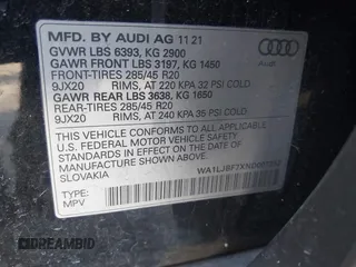2022 Audi Q7 Premium Plus z VIN WA1LJBF7XND007252, wystawiony jako IAAI lot #41619779 z przebiegiem 24 012 mil mil oraz . Historia ofert i sprzedaży dostępna na DreamBid. Obrazek 9.