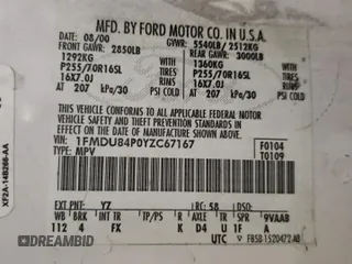 2000 Ford Explorer Eddie Bauer z VIN 1FMDU84P0YZC67167, wystawiony jako Copart lot #85806684 z przebiegiem 156 411 mil mil oraz Szkoda całkowita • Salvage title. Historia ofert i sprzedaży dostępna na DreamBid. Obrazek 13.