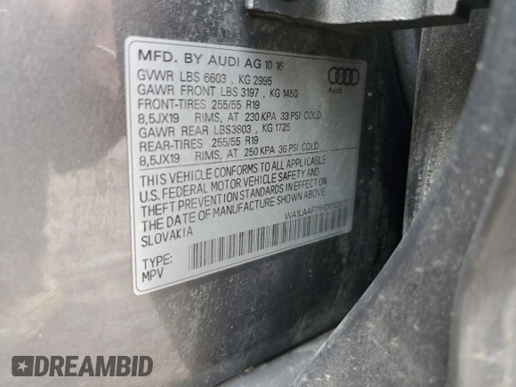 2017 Audi Q7 Premium Plus with VIN WA1LAAF71HD032877, listed as a Copart auction lot 46947115 with 115,218 mi miles and Salvage Title. Bid and sale history available at carsss.com. Image 15.