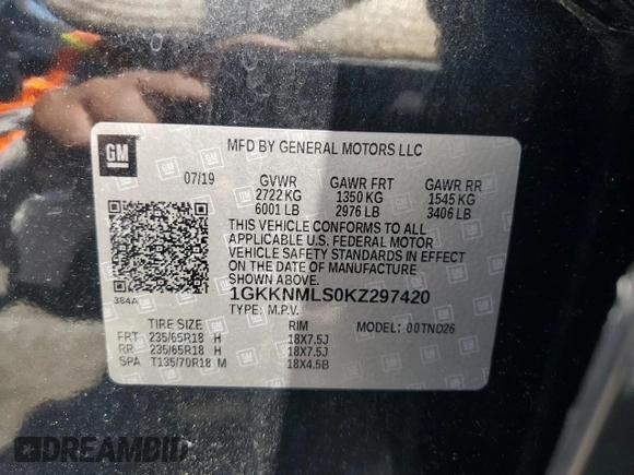 2019 GMC Acadia SLT with VIN 1GKKNMLS0KZ297420, listed as a Copart auction lot 57637205 with 33,472 mi miles and Clean title. Bid and sale history available at DreamBid. Image 13.