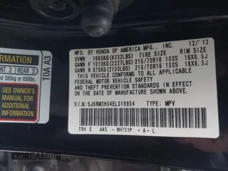 2014 Honda CR-V LX with VIN 5J6RM3H34EL019954, listed as a IAAI auction lot 41514587 with 158,829 mi miles. Bid and sale history available at carsss.com. Image 9.