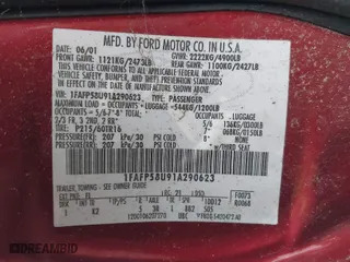 2001 Ford Taurus SE Standard with VIN 1FAFP58U91A290623, listed as a IAAI auction lot 41503243 with 117,194 mi miles. Bid and sale history available at carsss.com. Image 9.