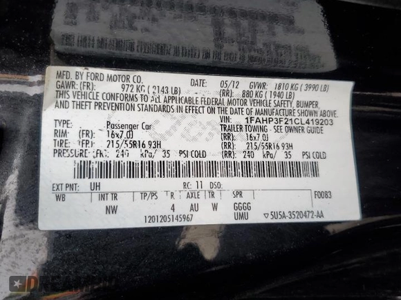 2012 Ford Focus SE with VIN 1FAHP3F21CL419203, listed as a Copart auction lot 51762395 with 142,343 mi miles and Clean Title. Bid and sale history available at carsss.com. Image 13.
