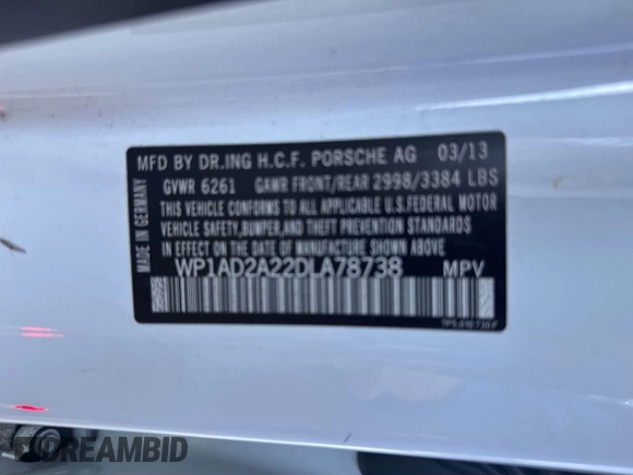 2013 Porsche Cayenne GTS with VIN WP1AD2A22DLA78738, listed as a IAAI auction lot 41816214 with 155,455 mi miles and . Bid and sale history available at DreamBid. Image 9.