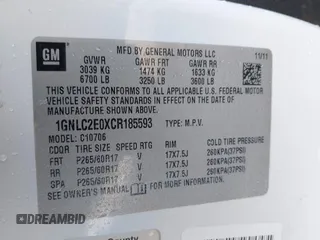 2012 Chevrolet Tahoe Commercial with VIN 1GNLC2E0XCR185593, listed as a IAAI auction lot 41217784 with 150,419 mi miles and . Bid and sale history available at DreamBid. Image 9.