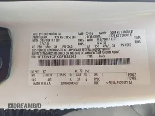 2016 Ford F-150 XL with VIN 1FTEW1CFXGFB28263, listed as a IAAI auction lot 41595127 with 166,582 mi miles and . Bid and sale history available at DreamBid. Image 9.