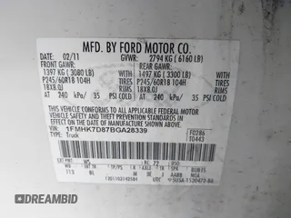2011 Ford Explorer XLT z VIN 1FMHK7D87BGA28339, wystawiony jako IAAI lot #42355320 z przebiegiem 205 371 mil mil oraz . Historia ofert i sprzedaży dostępna na DreamBid. Obrazek 9.