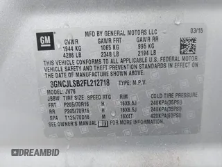 2015 Chevrolet Trax LT with VIN 3GNCJLSB2FL212718, listed as a IAAI auction lot 41657861 with 136,155 mi miles. Bid and sale history available at carsss.com. Image 9.