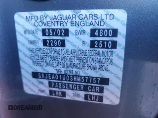2003 Jaguar S-Type z VIN SAJEA01U03HM57757, wystawiony jako Copart lot #73440434 z przebiegiem 188 389 mil mil oraz Szkoda całkowita • Salvage title. Historia ofert i sprzedaży dostępna na DreamBid. Obrazek 12.
