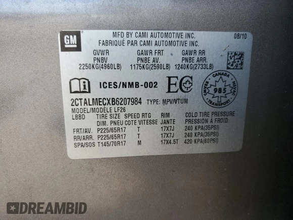 2011 GMC Terrain SLE-1 z VIN 2CTALMECXB6207984, wystawiony jako Copart lot #59807485 z przebiegiem 189 245 mil mil oraz Czysty tytuł • Clean title. Historia ofert i sprzedaży dostępna na DreamBid. Obrazek 13.