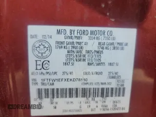 2014 Ford F-150 XL with VIN 1FTFW1EFXEKD78110, listed as a Copart auction lot 63705345 with 195,738 mi miles and Clean title. Bid and sale history available at DreamBid. Image 12.