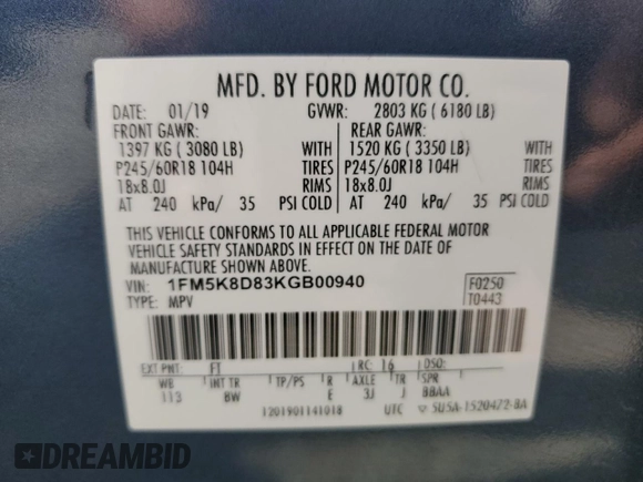 2019 Ford Explorer XLT with VIN 1FM5K8D83KGB00940, listed as a Copart auction lot 61161985 with 269,160 mi miles and Clean title. Bid and sale history available at DreamBid. Image 13.