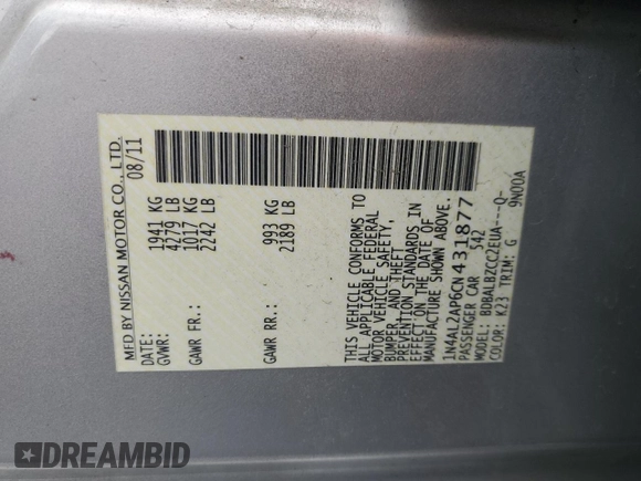 2012 Nissan Altima 2.5 S with VIN 1N4AL2AP6CN431877, listed as a Copart auction lot 52907545 with 130,401 mi miles and Salvage Title. Bid and sale history available at carsss.com. Image 12.