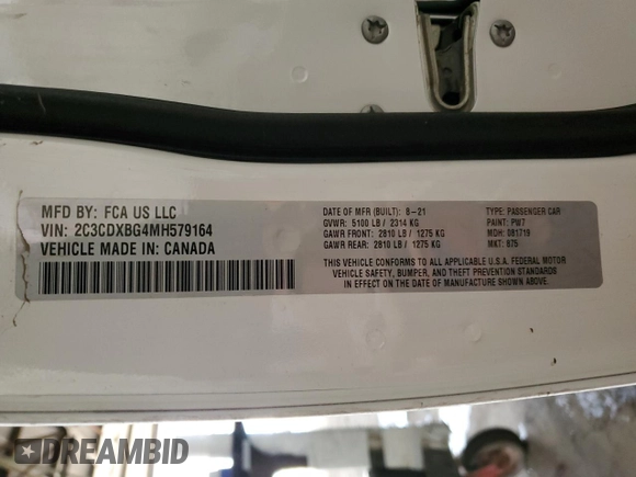 2021 Dodge Charger SXT with VIN 2C3CDXBG4MH579164, listed as a Copart auction lot 48376305 with 68,543 mi miles and Salvage Title. Bid and sale history available at carsss.com. Image 13.