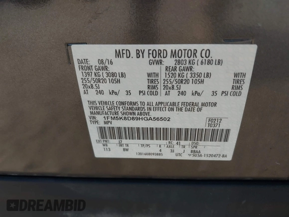 2017 Ford Explorer XLT с VIN 1FM5K8D89HGA56502, выставлен на аукционе IAAI как лот 42631829 с пробегом 196 787 миль миль и . История ставок и продаж доступна на DreamBid. Изображение 9.