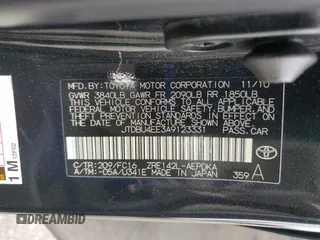 2010 Toyota Corolla with VIN JTDBU4EE3A9123331, listed as a Copart auction lot 60869295 with 185,744 mi miles and Salvage title. Bid and sale history available at DreamBid. Image 12.