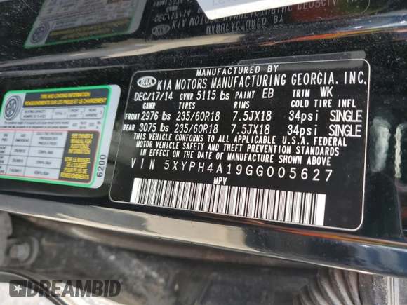 2016 Kia Sorento EX with VIN 5XYPH4A19GG005627, listed as a Copart auction lot 63580745 with 174,611 mi miles and Salvage title. Bid and sale history available at DreamBid. Image 13.