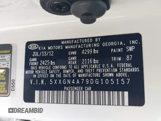 2013 Kia Optima EX with VIN 5XXGN4A79DG105157, listed as a IAAI auction lot 42496945 with 119,000 mi miles and . Bid and sale history available at DreamBid. Image 9.
