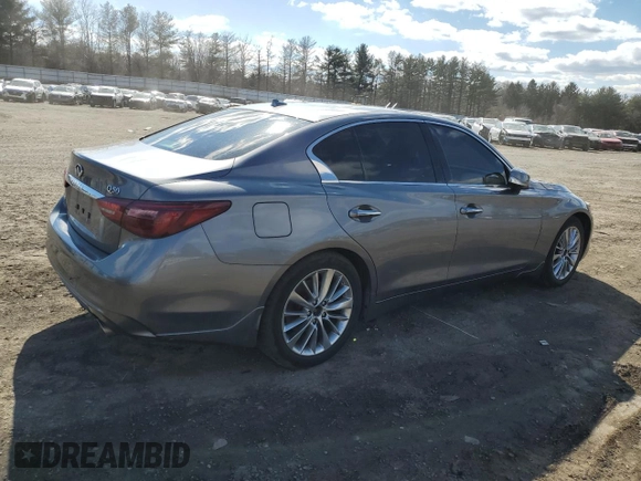 2021 Infiniti Q50 Luxe with VIN JN1EV7BR9MM750400, listed as a Copart auction lot 47427445 with 49,273 mi miles and Salvage Title. Bid and sale history available at carsss.com. Image 3.