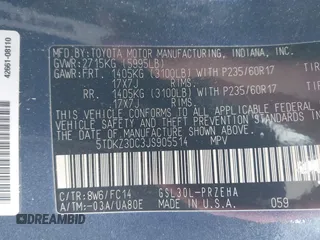 2018 Toyota Sienna LE Auto Access Seat with VIN 5TDKZ3DC3JS905514, listed as a IAAI auction lot 41591539 with 1 mi miles. Bid and sale history available at carsss.com. Image 9.