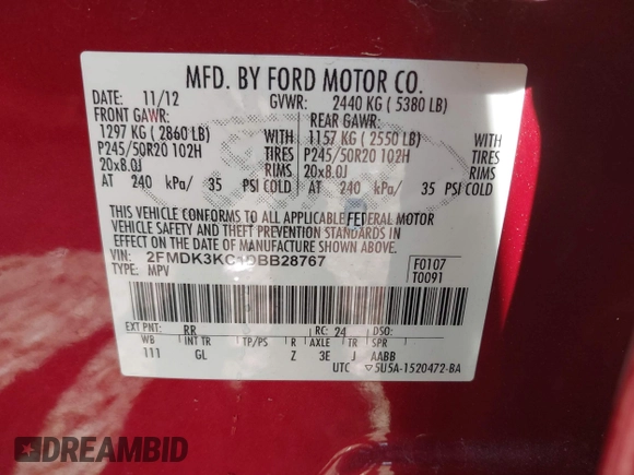 2013 Ford Edge Limited with VIN 2FMDK3KC1DBB28767, listed as a IAAI auction lot 41806147 with 98,771 mi miles. Bid and sale history available at carsss.com. Image 9.