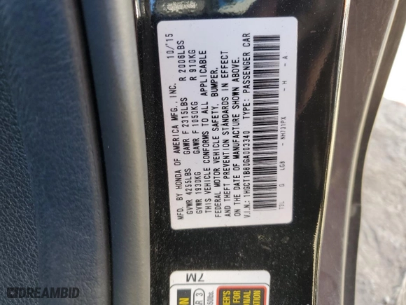 2016 Honda Accord Coupe EX-L with VIN 1HGCT1B80GA003340, listed as a Copart auction lot 46912145 with 130,664 mi miles and Salvage Title. Bid and sale history available at carsss.com. Image 12.